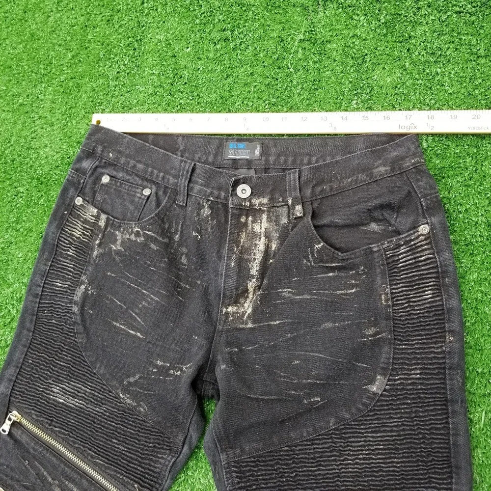 Blue Stitch Jeans Mens 36x32 Black Slim Straight Distressed Zippered Style